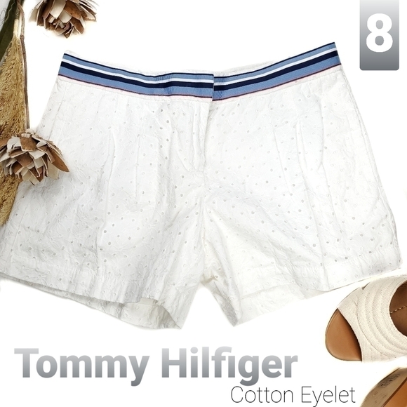 Tommy Hilfiger White Cotton Eyelet Shorts  Sz 8 - Picture 1 of 13